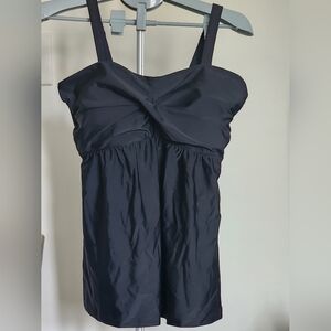 Twist-Front Black Satin Tank Top with Straps